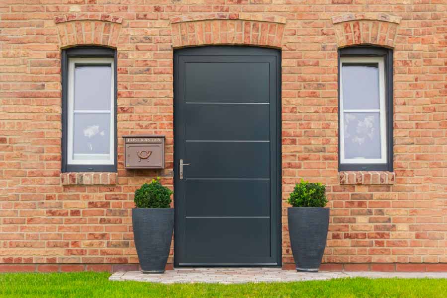 solid grey aluminium front door no glass