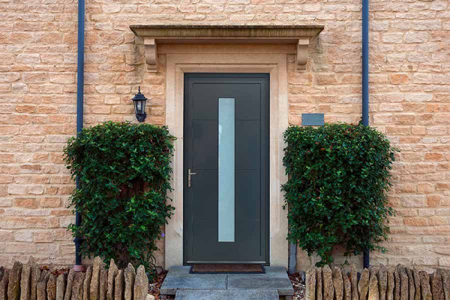 grey aluminium front door with satin glass