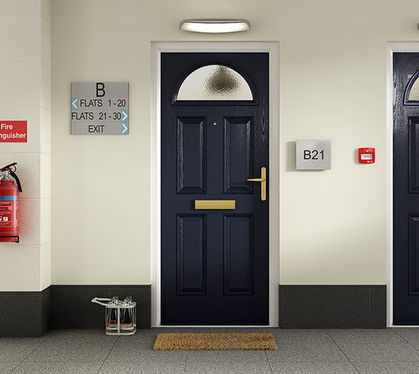 blue glazed internal fire door for a flat