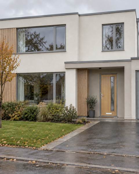 Cottage Long Off Set Clear Composite Front Door In Oak