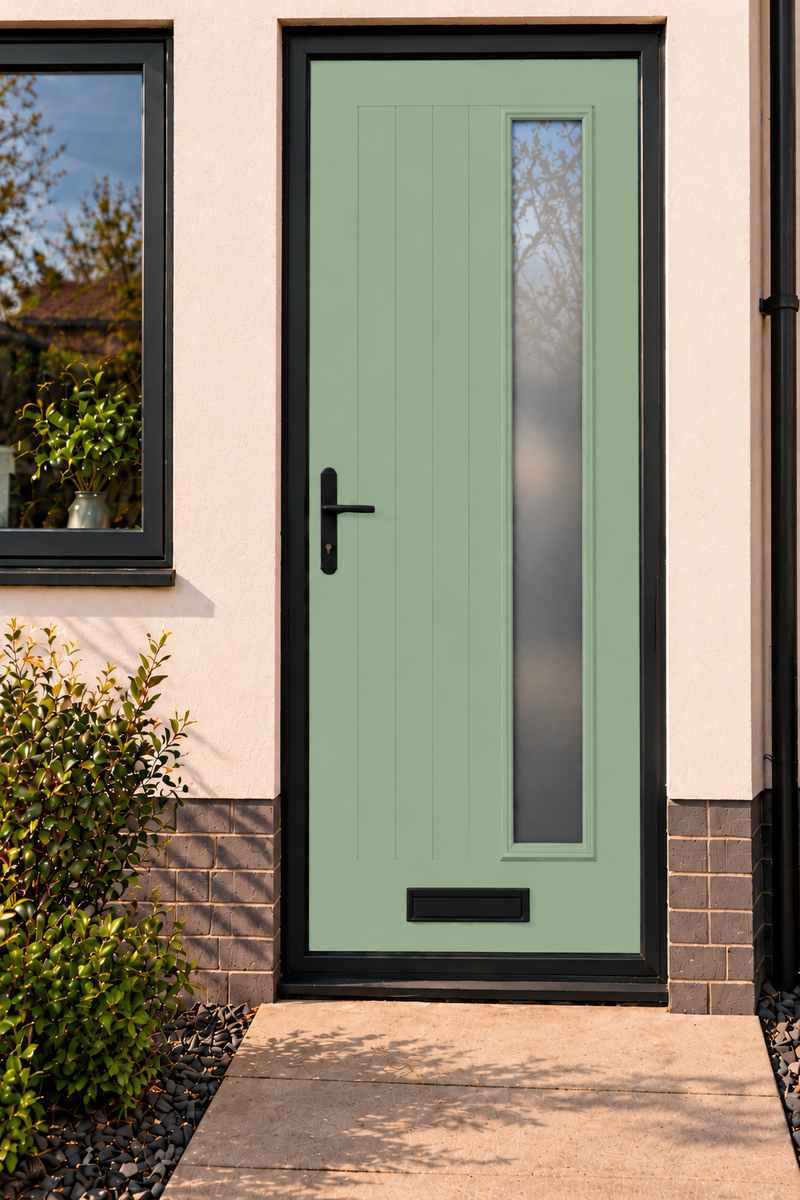 Cottage Long (off set) Glazed Composite Front Door in Chartwell Green
