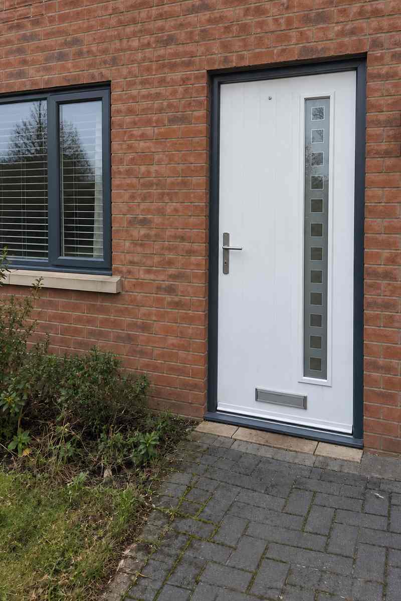 Cottage Long (off set) Etched Squares Composite Front Door in White