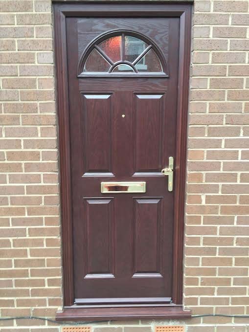 4 Panel Sunburst Composite Front Door in Darkwood