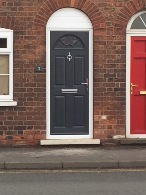 4 Panel Sunburst Composite Front Door in Grey