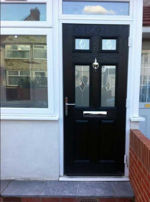 2 Panel 4 Square Glazed Composite Front Door in Black